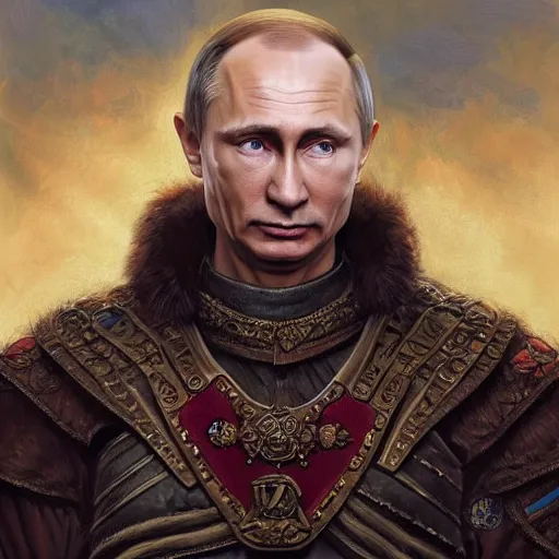 Image similar to Vladimir Putin as a fantasy D&D character, portrait art by Donato Giancola and James Gurney, digital art, trending on artstation