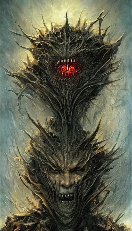 Prompt: a storm vortex made of many demonic eyes and teeth, by karol bak