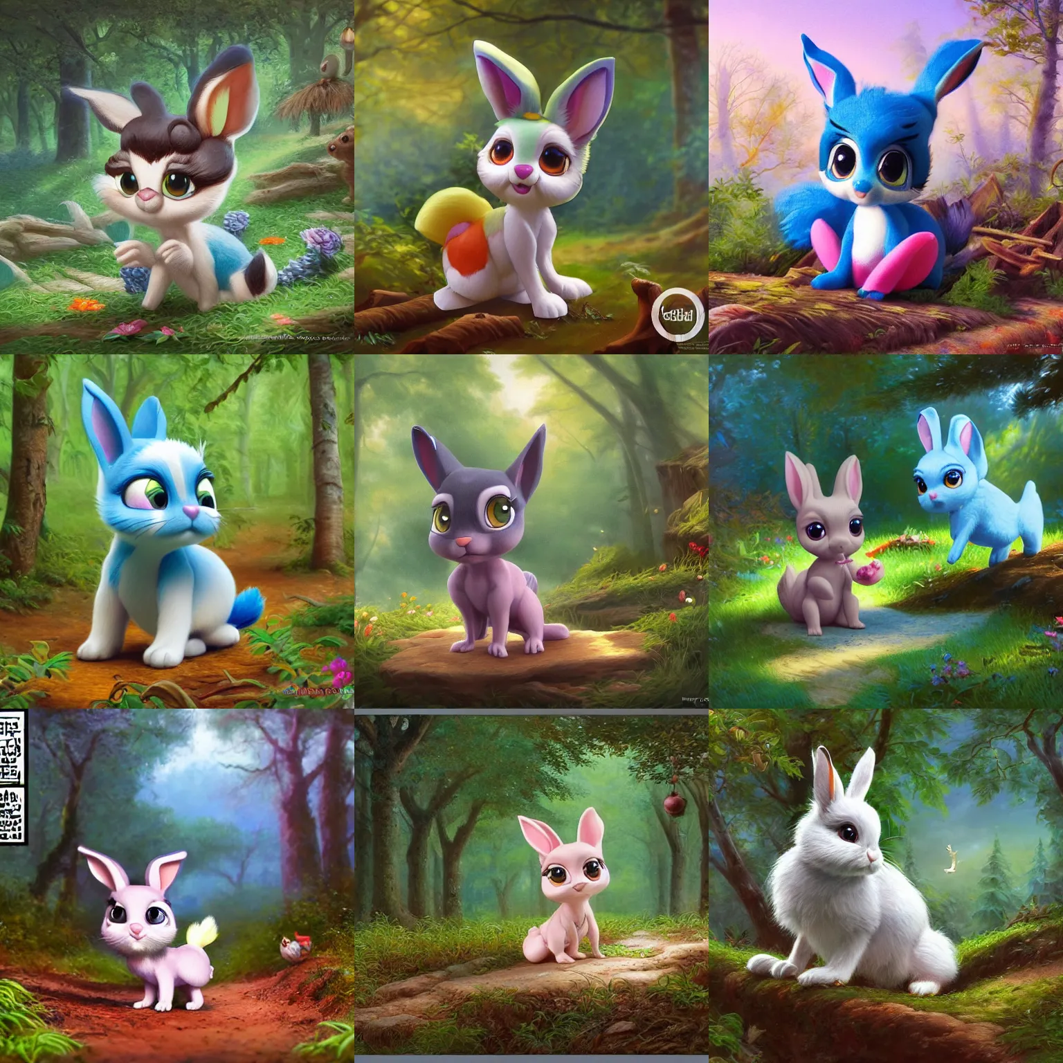 Prompt: 3 d littlest pet shop rabbit and a bird in a forest, ambient occlusion, master painter and art style of noel coypel, art of emile eisman - semenowsky, art of edouard bisson