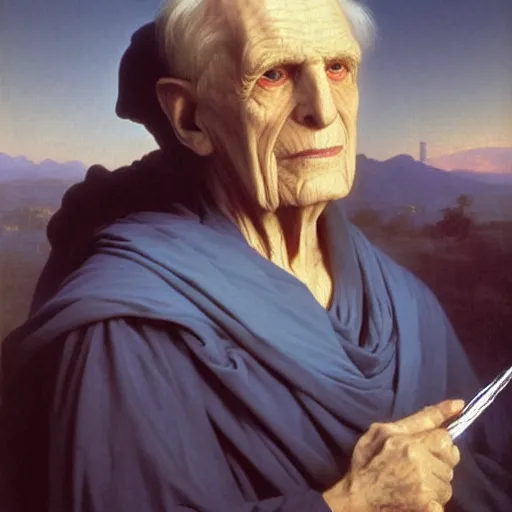 Image similar to Painting of Emperor Palpatine. Art by william adolphe bouguereau. During golden hour. Extremely detailed. Beautiful. 4K. Award winning.