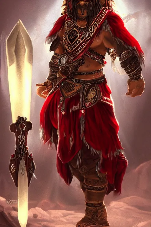 Image similar to a tauren warrior colaked in white with swords, standing in light beam of a dark cave, ruby red sorrow, high quality, ultra detail