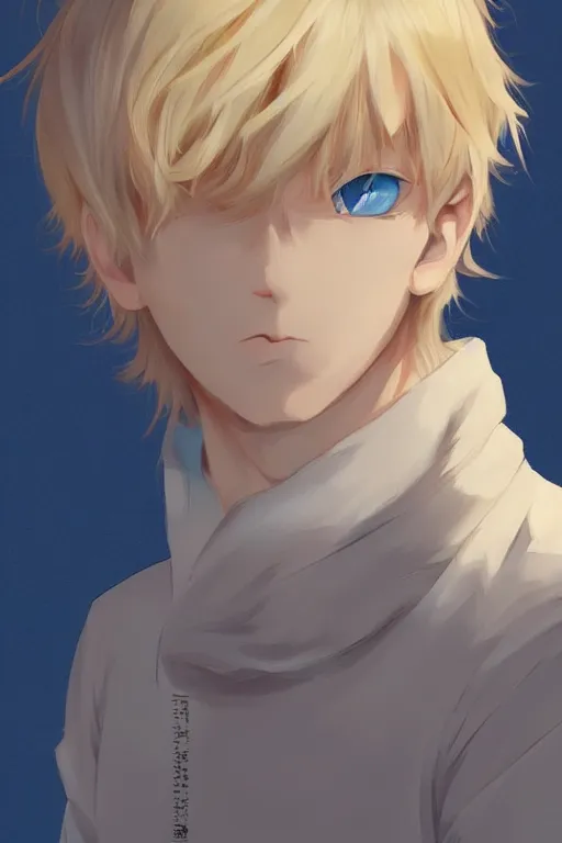 Anime illustration of a beautiful boy with blue eyes