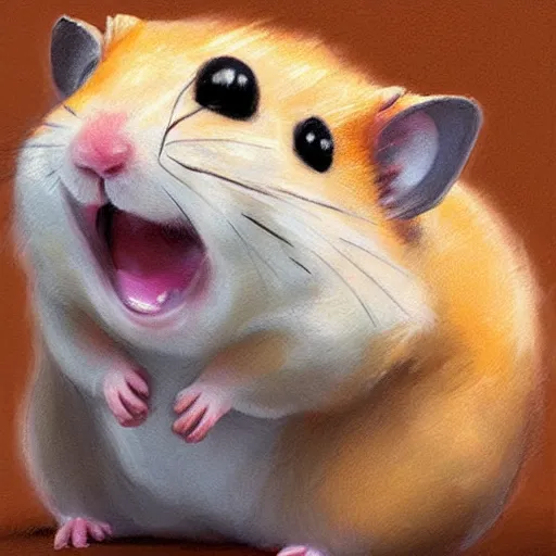 Prompt: smilling hamster, artwork by steve henderson