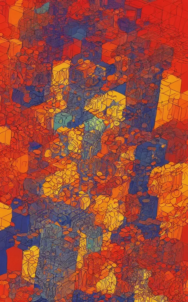 Prompt: cubes and tesseracts. retro art by jean giraud.