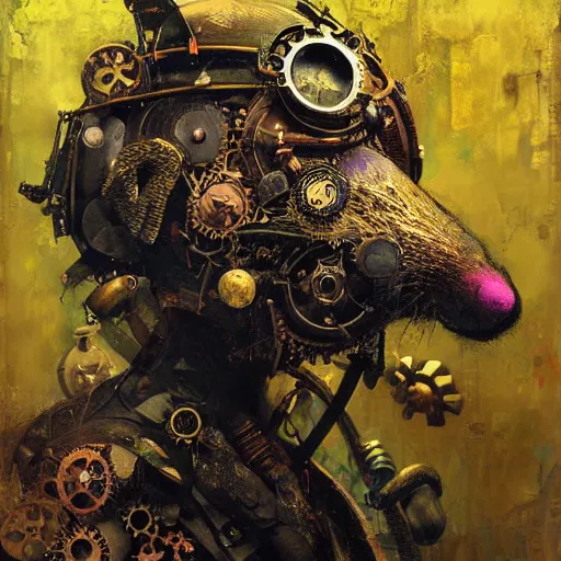 Image similar to steampunk rat, acid, 303, psychedelic, by ruan jia