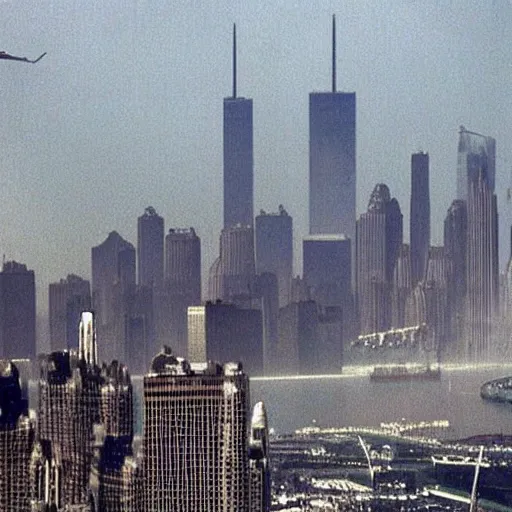 Prompt: “The TwinTowers transform into mechs and pulverise Bin Laden’s planes September 11 2001 hq ap photos”