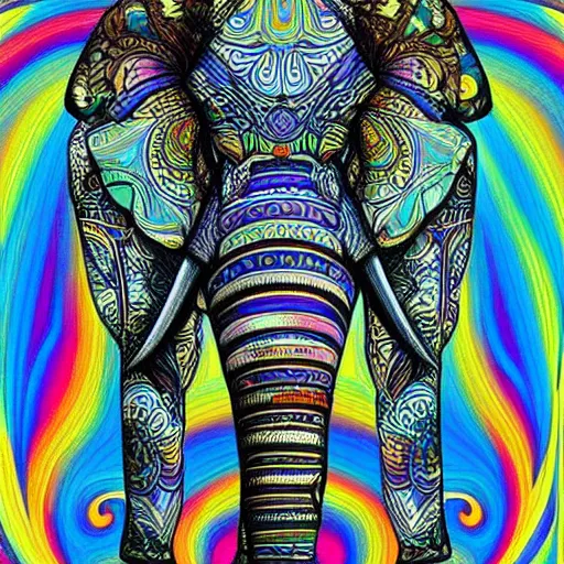 Prompt: elephant in a living room, psychedelic art, anime style, highly detailed, LSD