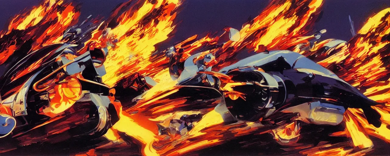 Prompt: atomic, flaming heart, expressive, art by syd mead