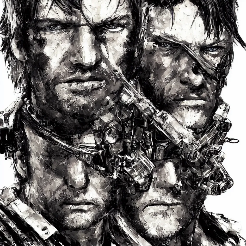 Image similar to a close-up portrait of Arthur Morgan from Red Dead Redemption as a cyborg, art by Yoji Shinkawa