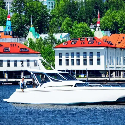 Prompt: two handsome men in their expensive yatch one fine summer day in Oslo