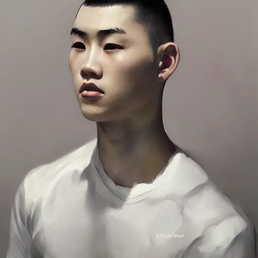 Prompt: chinese boy with buzzcut, oil painting, artgerm, portrait, highly detailed, artstation