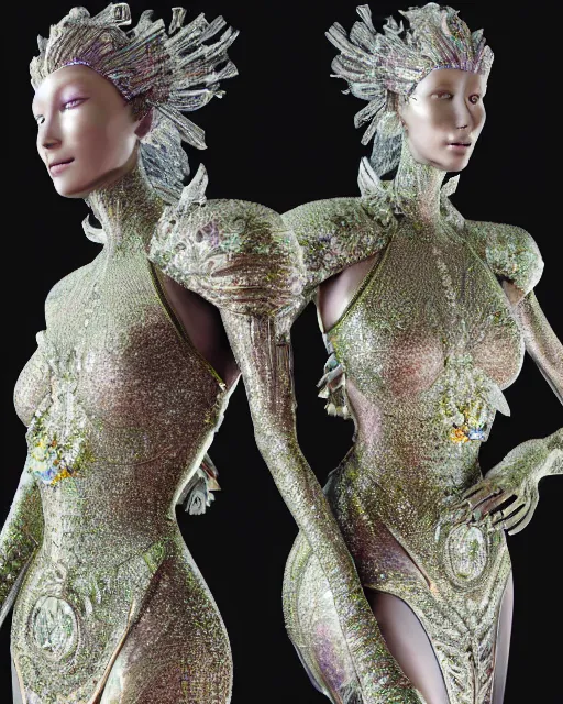 Image similar to a highly detailed metahuman 4 k close up render of an alien goddess bella hadid monument seraphim in iris van herpen dress schiaparelli in diamonds crystals swarovski and jewelry iridescent in style of alphonse mucha gustav klimt trending on artstation made in unreal engine 4