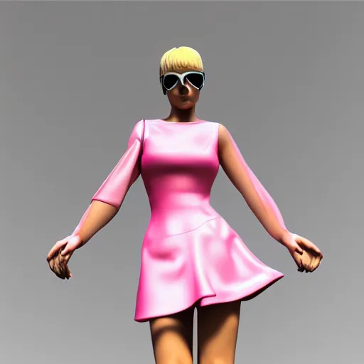 Image similar to blade runner city vicious girl in a short pink dress, 3d realistic photo 8k