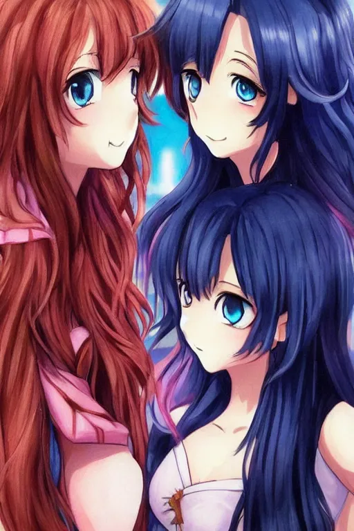 Image similar to a stare down between two beautiful rival idols, detailed anime art