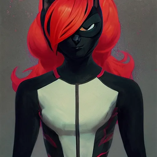 Image similar to Portrait of Adrien Agreste AKA Cat Noir from Miraculous Ladybug. Art by Greg Rutkowski and Alphonse Mucha