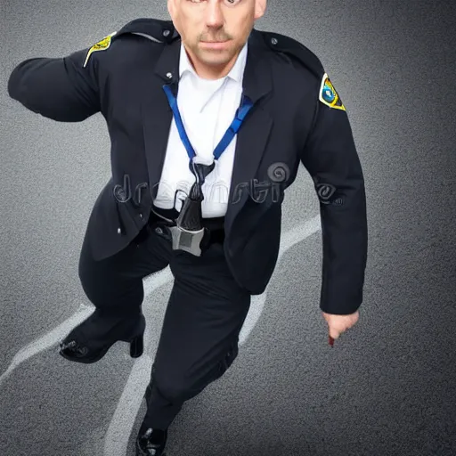 Image similar to A police officer superhero hybrid, posing heroically, stock image