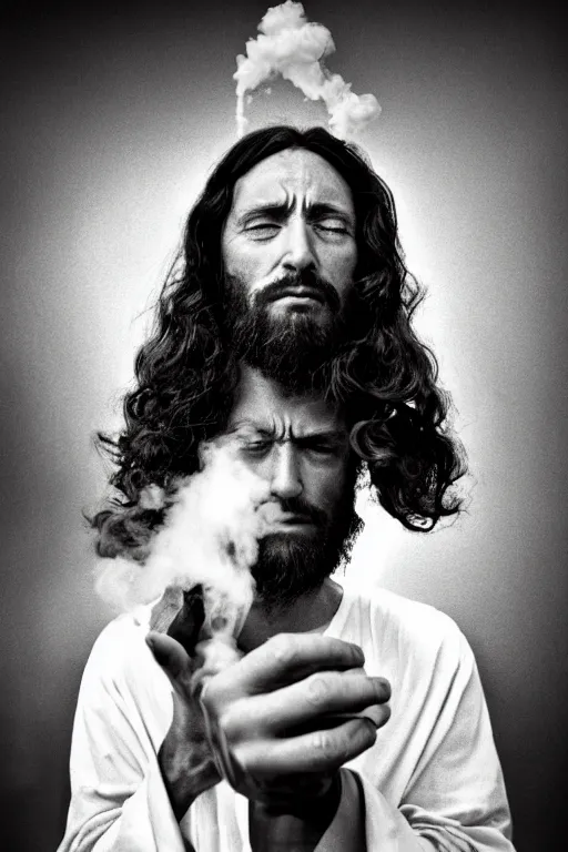 Image similar to mark mann photography, jesus smoking weed