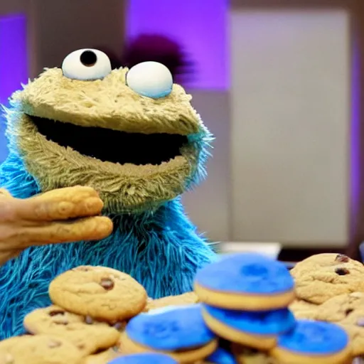 Image similar to Cookie Monster reacting to his cookie stocks tanking