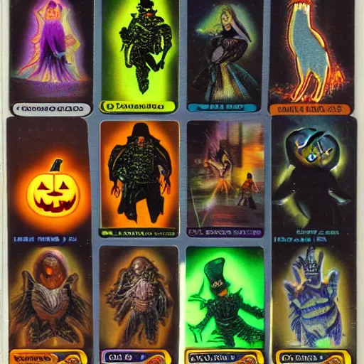 Prompt: Halloween Collectable Trading Cards Holographic HDR