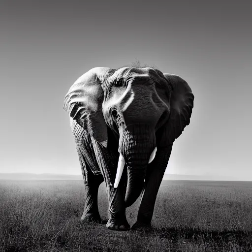 Prompt: elephant that looks like a tardigrade, black and white photo