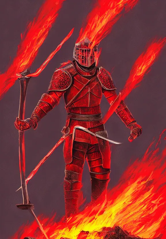 Prompt: a red knight with fire sword, volcano background, digital painting, highly detailed, intricate