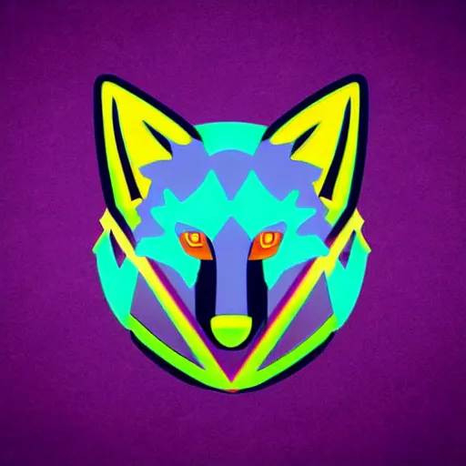 Prompt: logo for evil corporation that involves foxes, synthwave style