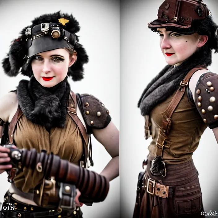 Image similar to photograph of a real - life very beautiful dieselpunk warrior. extremely detailed. dslr. 8 5 mm.