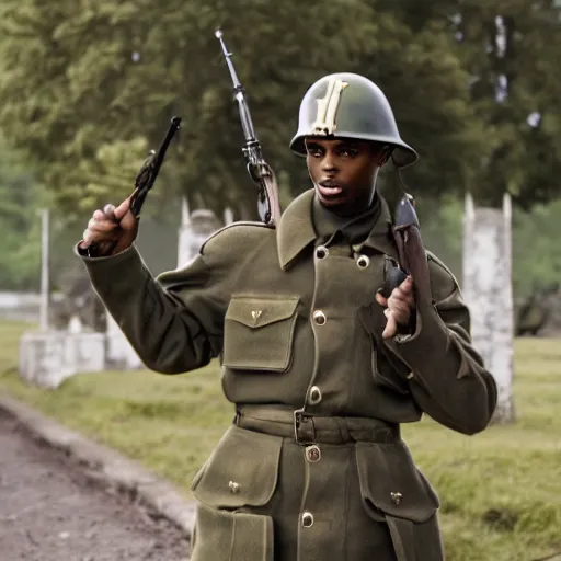 Image similar to playboi carti as a german world war ii soldier 4 k detailed super realistic