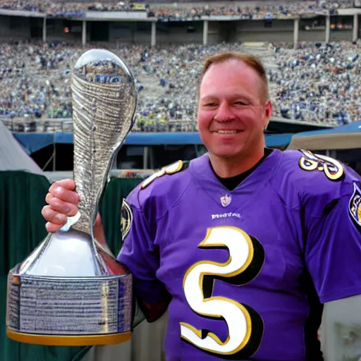 Image similar to chuck clark of the baltimore ravens, holding the lombardi trophy, chuck clark # 3 6