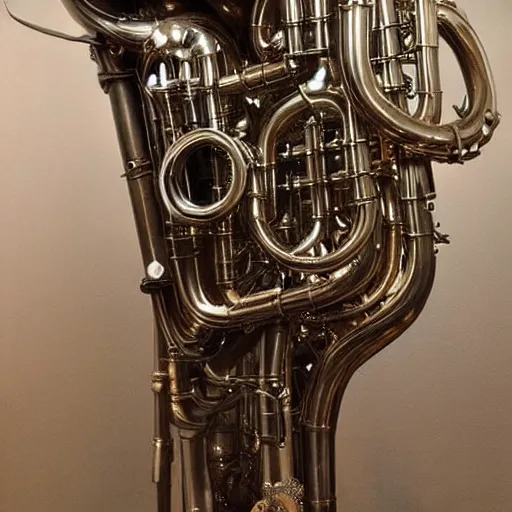 Prompt: a steampunk tuba, intricate details, pipework, dramatic lighting, extremely detailed