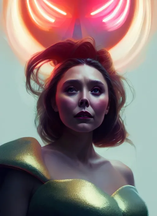 Image similar to portrait of modern darna, elizabeth olsen, intricate, elegant, glowing lights, highly detailed, digital painting, artstation, glamor pose, concept art, smooth, sharp focus, illustration, art by wlop, mars ravelo and greg rutkowski