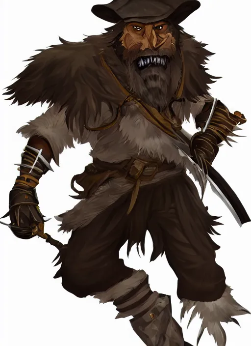 Image similar to bugbear ranger, black beard, dungeons and dragons, hunters gear, character design on white background, by makoto shinkai