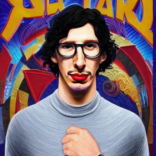 Prompt: Adam Driver as a super hero, pixar cute, highly detailed, sharp focus, digital painting, artwork by Jeremiah Ketner + Mati Klarwein + Fintan Magee + Chris Mars