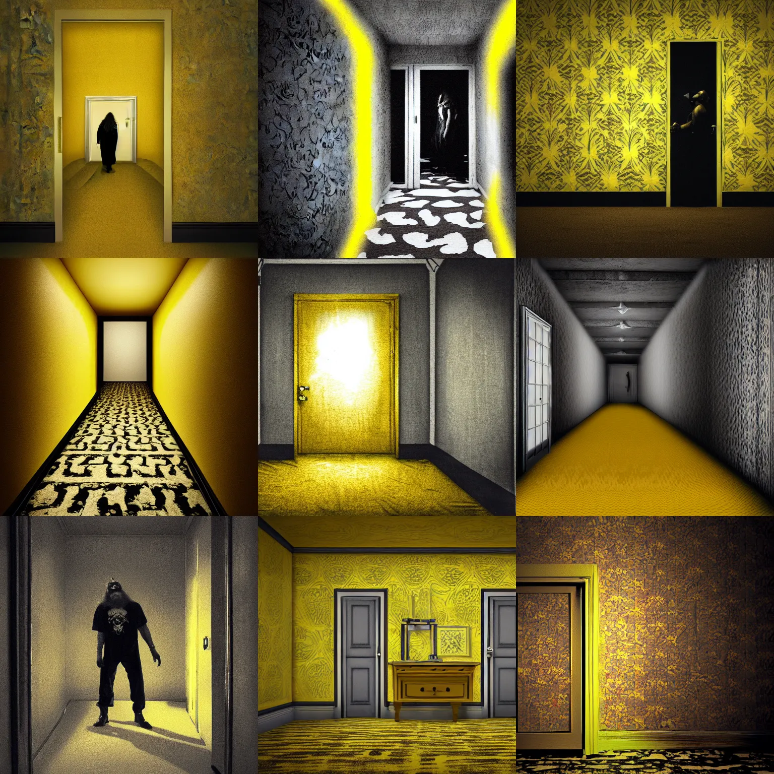 Prompt: randy savage explores the backrooms, liminal space, creepypasta, urban legend, monochromatic yellow wallpaper, carpet, fluorescent lights, realistic, photograph, eerie, 4 k