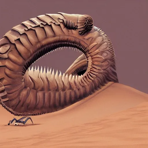 Image similar to dune sandworm emerging from sand with a photorealistic face of Joe Biden; 4k