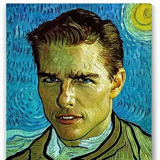 Image similar to Tom Cruise head over water at sea by Van Gogh