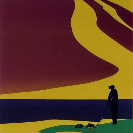 Image similar to eyvind earle desert fishing game big fish sand