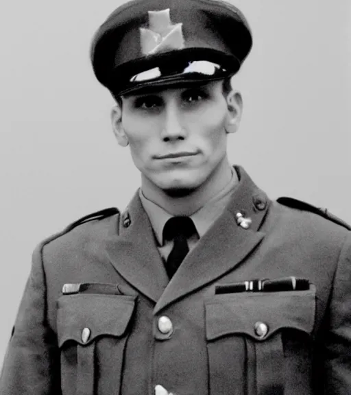 Prompt: black and photo of Jerma as a WW2 general