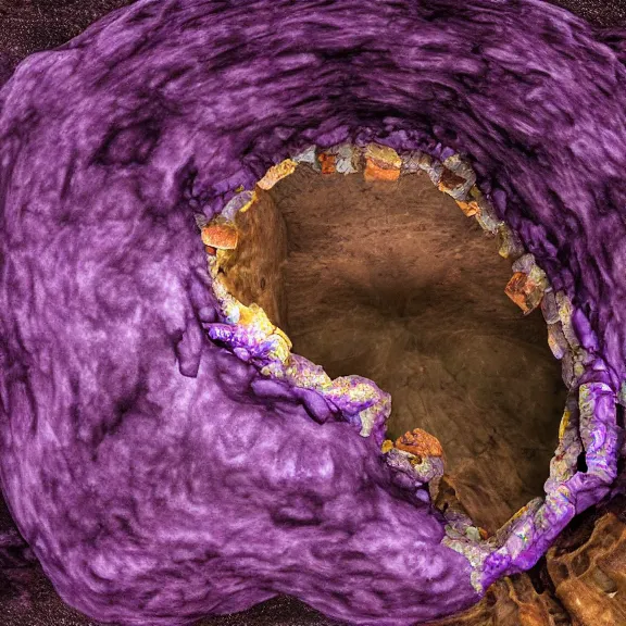 Image similar to detailed shot of inside a cavernous stomach of a giant goddess, the walls purple and pulsing, lots of acid pooling up on the floor, digesting and dissolving a small human as it thrashes in acid, food pov, micro pov, vore, digital art, furry art, anthro art, high quality, 8k 3D realistic, macro art, micro art, Furaffinity, Deviantart, Eka's Portal, G6