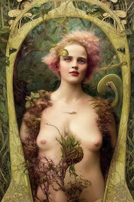 Image similar to An extremely beautiful young bill murray explaining the birds and the bees by Tom Bagshaw in the style of a modern Gaston Bussière, art nouveau, art deco, surrealism. Extremely lush detail. Melancholic scene. Perfect composition and lighting. Profoundly surreal. High-contrast lush surrealistic photorealism. Sultry and mischievous expression on her face.