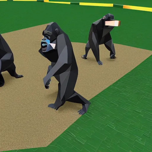 Image similar to gorillas without legs playing a game of tag in low poly video game