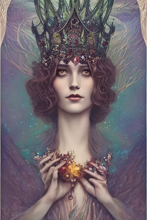 Image similar to jeweled Crown, other worldly, fairy autumn court, art nouveau, by Anato Finnstark, Tom Bagshaw, Brom