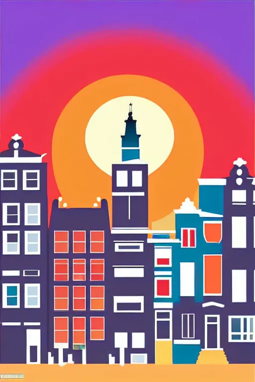 Prompt: minimalist boho style art of colorful amsterdam at sunrise, illustration, vector art