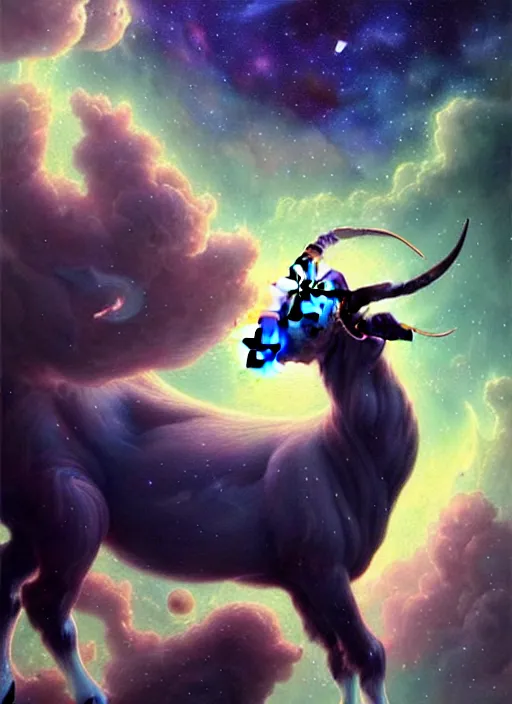 Prompt: capricorn the goat!!!! highly detailed, high contrast, light reflection, trippy, nebula, trending on art station by artgem, by peter mohrbacher, by wlop, by ruan jia