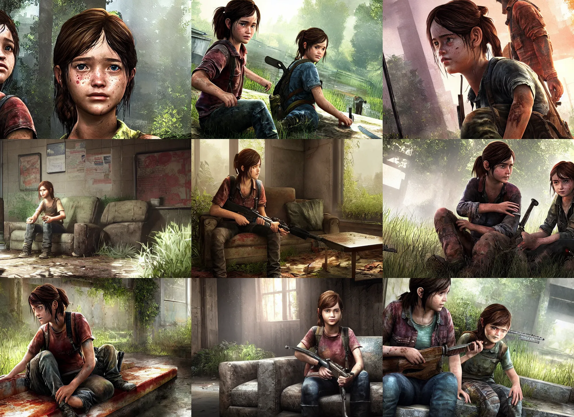 Prompt: a girl sitting on the seat of the sceator, the last of us