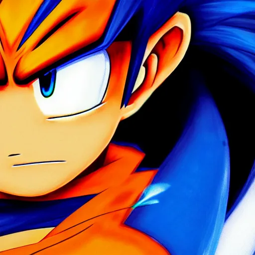 Image similar to ultra realistic portrait painting of a fusion of sonic and goku, art by masashi kishimoto, 4 k, naruto artstyle, cel shaded, highly detailed, epic lighting