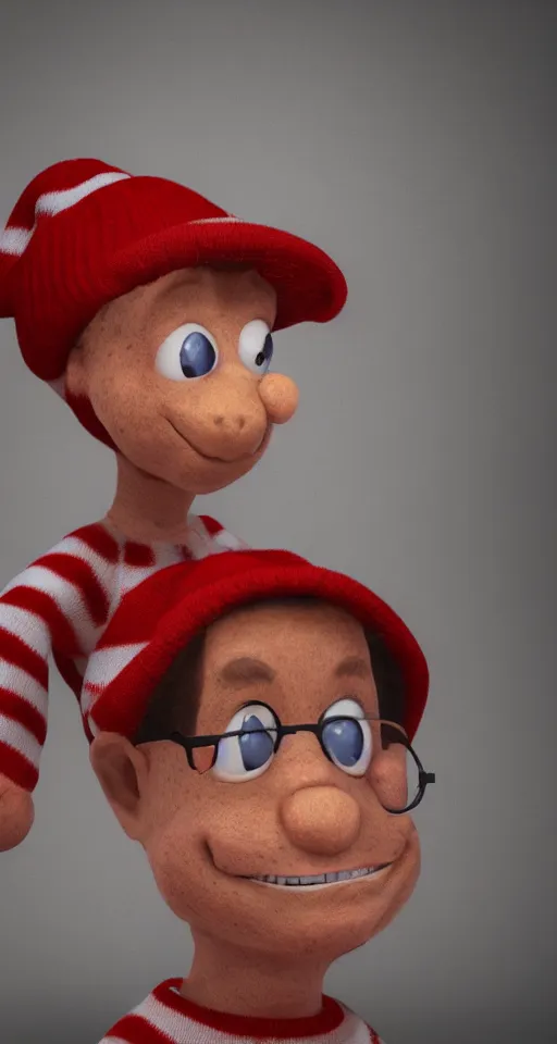 Image similar to a hyperrealistic portrait photo of waldo from where's waldo, portrait, photograph, volumetric lighting, heavy mood, grump expression, hyper realistic, 8 k render, unreal engine 5 render