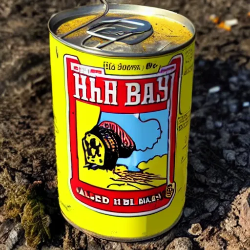 Prompt: very angry can of bush's baked beans combusts in a hellish blaze