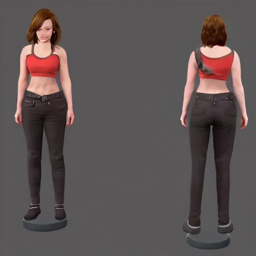 Image similar to christina hendrix character model, default t - pose, orthographic front, photorealistic