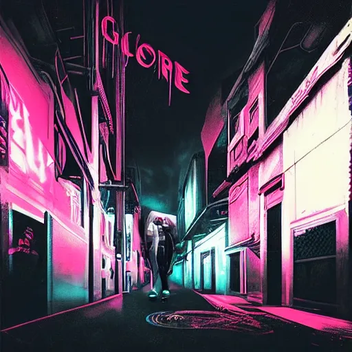 Prompt: a glitchcore punk in black vinyl, in a future sci-fi neon street at night